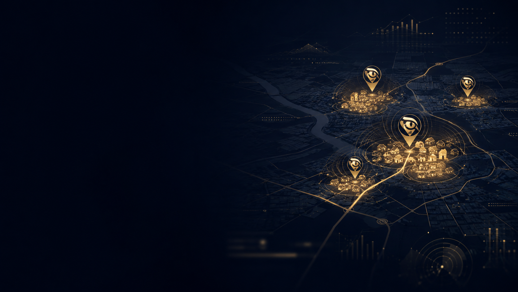 Abstract local market map with household clusters and confidence markers