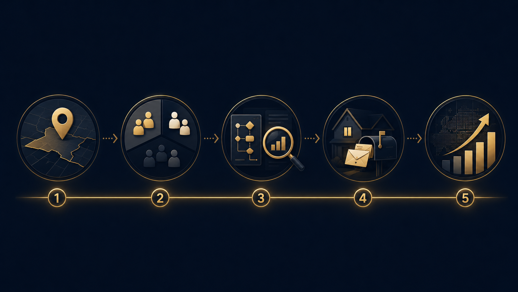Five-step flow from market selection to focused visibility